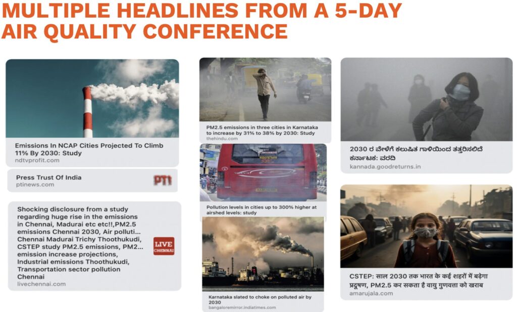 Headlines from national and regional publications covering the India Clean Air Summit